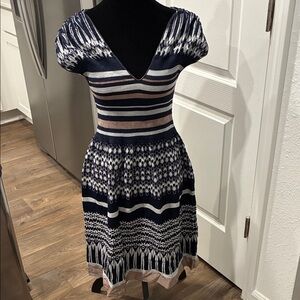 Max Studio Navy and Pink Patterned Midi Dress